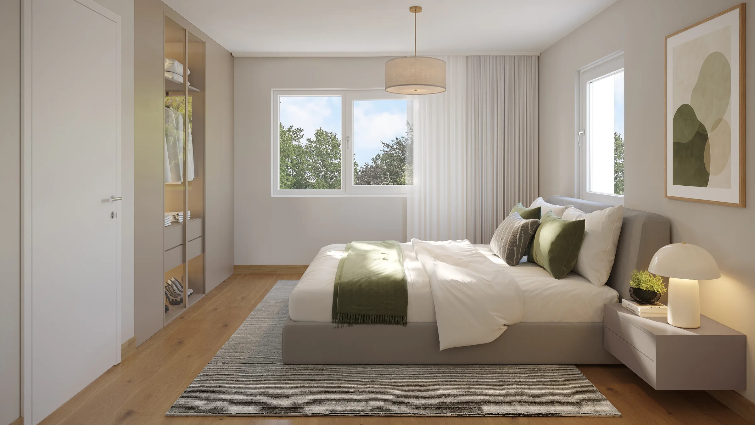 Schlafzimmer mit Fußbodenheizung